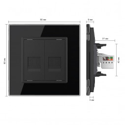 Розетка телефонная RJ-11 кат.3 и интернет RJ-45 кат.6 Livolo, 1 пост, цвет черный