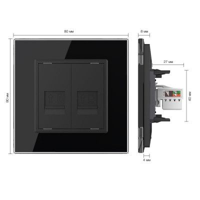 Розетка телефонная RJ-11 кат.3 и интернет RJ-45 кат.6 Livolo, 1 пост, цвет черный VL-C791TC-12 Розетка телефонная RJ-11 кат.3 и интернет RJ-45 кат.6 Livolo, 1 пост, цвет черный VL-C791TC-12