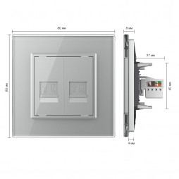 Розетка телефонная RJ-11 кат.3 и интернет RJ-45 кат.6 Livolo, 1 пост, цвет серый