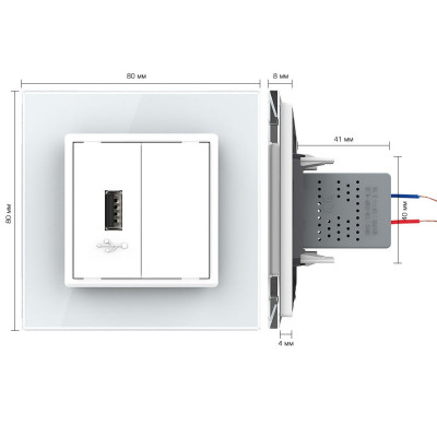 Розетка с одним USB type-A, блоком питания 5В 2.1А Livolo, 1 пост, цвет белый VL-C791USB-11 Розетка с одним USB type-A, блоком питания 5В 2.1А Livolo, 1 пост, цвет белый VL-C791USB-11