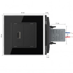 Розетка с одним USB type-A, блоком питания 5В 2.1А Livolo, 1 пост, цвет черный