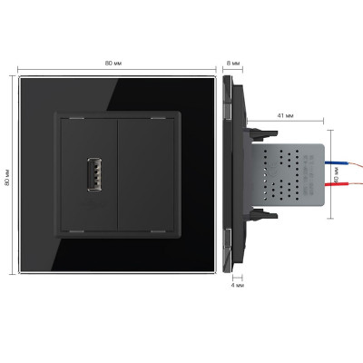 Розетка с одним USB type-A, блоком питания 5В 2.1А Livolo, 1 пост, цвет черный VL-C791USB-12 Розетка с одним USB type-A, блоком питания 5В 2.1А Livolo, 1 пост, цвет черный VL-C791USB-12