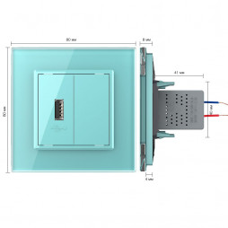 Розетка с одним USB type-A, блоком питания 5В 2.1А Livolo, 1 пост, цвет зеленый