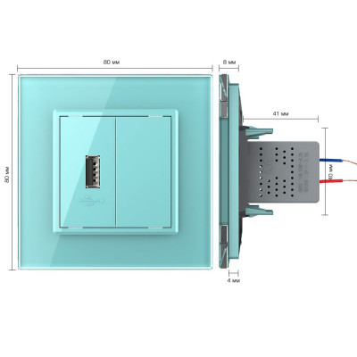 Розетка с одним USB type-A, блоком питания 5В 2.1А Livolo, 1 пост, цвет зеленый VL-C791USB-18 Розетка с одним USB type-A, блоком питания 5В 2.1А Livolo, 1 пост, цвет зеленый VL-C791USB-18