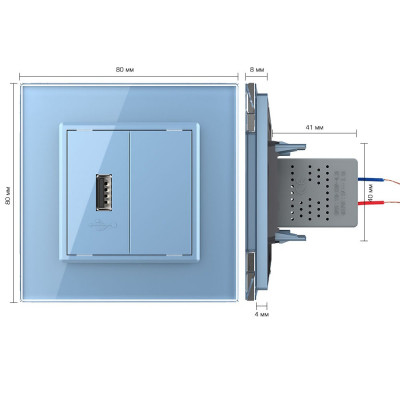 Розетка с одним USB type-A, блоком питания 5В 2.1А Livolo, 1 пост, цвет синий VL-C791USB-19 Розетка с одним USB type-A, блоком питания 5В 2.1А Livolo, 1 пост, цвет синий VL-C791USB-19