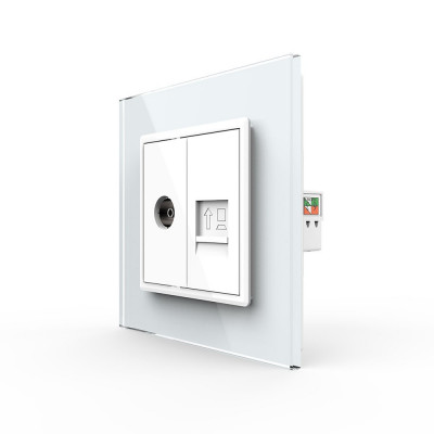 Розетка телевизионная и интернет RJ-45 кат.6 Livolo, 1 пост, цвет белый VL-C791VC-11 Розетка телевизионная и интернет RJ-45 кат.6 Livolo, 1 пост, цвет белый VL-C791VC-11