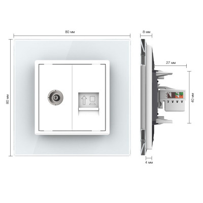 Розетка телевизионная и интернет RJ-45 кат.6 Livolo, 1 пост, цвет белый VL-C791VC-11 Розетка телевизионная и интернет RJ-45 кат.6 Livolo, 1 пост, цвет белый VL-C791VC-11
