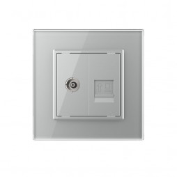Розетка телевизионная и интернет RJ-45 кат.6 Livolo, 1 пост, цвет серый