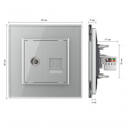 Розетка телевизионная и интернет RJ-45 кат.6 Livolo, 1 пост, цвет серый