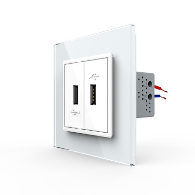 Розетка с двумя USB type-A, блоком питания 5В 2.1А Livolo, 1 пост, цвет белый VL-C792USB-11 Розетка с двумя USB type-A, блоком питания 5В 2.1А Livolo, 1 пост, цвет белый VL-C792USB-11