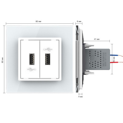 Розетка с двумя USB type-A, блоком питания 5В 2.1А Livolo, 1 пост, цвет белый VL-C792USB-11 Розетка с двумя USB type-A, блоком питания 5В 2.1А Livolo, 1 пост, цвет белый VL-C792USB-11