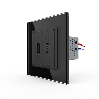 Розетка с двумя USB type-A, блоком питания 5В 2.1А Livolo, 1 пост, цвет черный VL-C792USB-12 Розетка с двумя USB type-A, блоком питания 5В 2.1А Livolo, 1 пост, цвет черный VL-C792USB-12