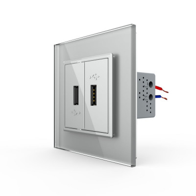 Розетка с двумя USB type-A, блоком питания 5В 2.1А Livolo, 1 пост, цвет серый VL-C792USB-15 Розетка с двумя USB type-A, блоком питания 5В 2.1А Livolo, 1 пост, цвет серый VL-C792USB-15