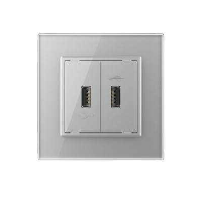 Розетка с двумя USB type-A, блоком питания 5В 2.1А Livolo, 1 пост, цвет серый VL-C792USB-15 Розетка с двумя USB type-A, блоком питания 5В 2.1А Livolo, 1 пост, цвет серый VL-C792USB-15