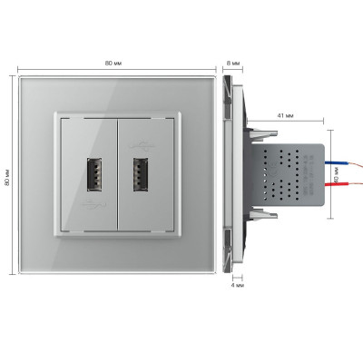 Розетка с двумя USB type-A, блоком питания 5В 2.1А Livolo, 1 пост, цвет серый VL-C792USB-15 Розетка с двумя USB type-A, блоком питания 5В 2.1А Livolo, 1 пост, цвет серый VL-C792USB-15