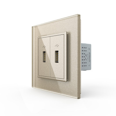 Розетка с двумя USB type-A, блоком питания 5В 2.1А Livolo, 1 пост, цвет шампань VL-C792USB-16 Розетка с двумя USB type-A, блоком питания 5В 2.1А Livolo, 1 пост, цвет шампань VL-C792USB-16
