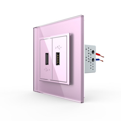 Розетка с двумя USB type-A, блоком питания 5В 2.1А Livolo, 1 пост, цвет розовый VL-C792USB-17 Розетка с двумя USB type-A, блоком питания 5В 2.1А Livolo, 1 пост, цвет розовый VL-C792USB-17