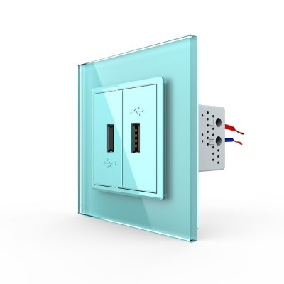 Розетка с двумя USB type-A, блоком питания 5В 2.1А Livolo, 1 пост, цвет зеленый VL-C792USB-18 Розетка с двумя USB type-A, блоком питания 5В 2.1А Livolo, 1 пост, цвет зеленый VL-C792USB-18