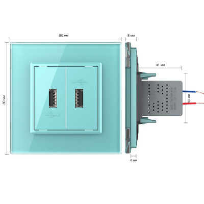 Розетка с двумя USB type-A, блоком питания 5В 2.1А Livolo, 1 пост, цвет зеленый VL-C792USB-18 Розетка с двумя USB type-A, блоком питания 5В 2.1А Livolo, 1 пост, цвет зеленый VL-C792USB-18
