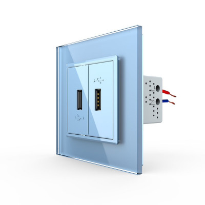 Розетка с двумя USB type-A, блоком питания 5В 2.1А Livolo, 1 пост, цвет синий VL-C792USB-19 Розетка с двумя USB type-A, блоком питания 5В 2.1А Livolo, 1 пост, цвет синий VL-C792USB-19