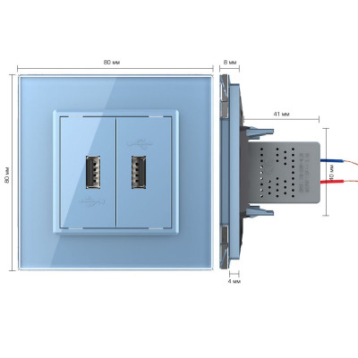Розетка с двумя USB type-A, блоком питания 5В 2.1А Livolo, 1 пост, цвет синий VL-C792USB-19 Розетка с двумя USB type-A, блоком питания 5В 2.1А Livolo, 1 пост, цвет синий VL-C792USB-19