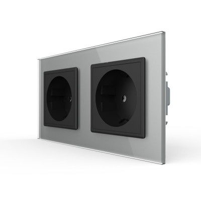 Розетка электрическая 16A Livolo, 2 поста, цвет черный с серой рамкой VL-C7C2EU-12/15 Розетка электрическая 16A Livolo, 2 поста, цвет черный с серой рамкой VL-C7C2EU-12/15