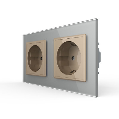 Розетка электрическая 16A Livolo, 2 поста, цвет золотой с серой рамкой VL-C7C2EU-13/15 Розетка электрическая 16A Livolo, 2 поста, цвет золотой с серой рамкой VL-C7C2EU-13/15