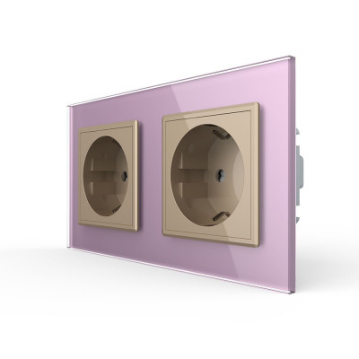 Розетка электрическая 16A Livolo, 2 поста, цвет золотой с розовой рамкой VL-C7C2EU-13/17 Розетка электрическая 16A Livolo, 2 поста, цвет золотой с розовой рамкой VL-C7C2EU-13/17