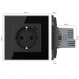 Розетка электрическая с USB type-C, блоком питания 18W Livolo, 1 пост, цвет черный