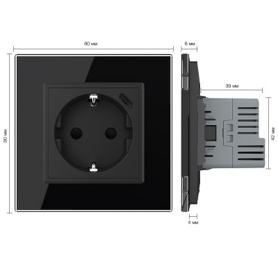 Розетка электрическая с USB type-C, блоком питания 18W Livolo, 1 пост, цвет черный VL-C7CTF16A.UC18W-2BP Розетка электрическая с USB type-C, блоком питания 18W Livolo, 1 пост, цвет черный VL-C7CTF16A.UC18W-2BP