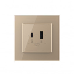 Розетка USB type-C и USB type-A, блоком питания 36W Livolo, 1 пост, цвет золотой