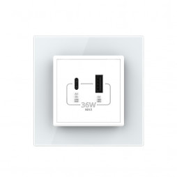 Розетка USB type-C и USB type-A, блоком питания 36W Livolo, 1 пост, цвет белый