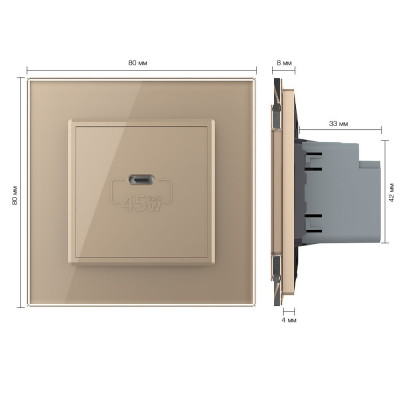 Розетка USB type-C, блоком питания 45W Livolo, 1 пост, цвет золотой VL-C7VUC-2AP Розетка USB type-C, блоком питания 45W Livolo, 1 пост, цвет золотой VL-C7VUC-2AP