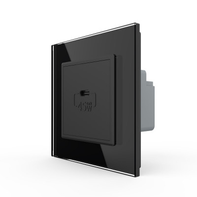 Розетка USB type-C, блоком питания 45W Livolo, 1 пост, цвет черный VL-C7VUC-2BP Розетка USB type-C, блоком питания 45W Livolo, 1 пост, цвет черный VL-C7VUC-2BP