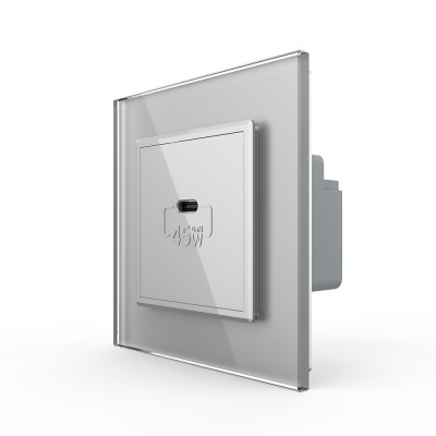 Розетка USB type-C, блоком питания 45W Livolo, 1 пост, цвет серый VL-C7VUC-2IP Розетка USB type-C, блоком питания 45W Livolo, 1 пост, цвет серый VL-C7VUC-2IP