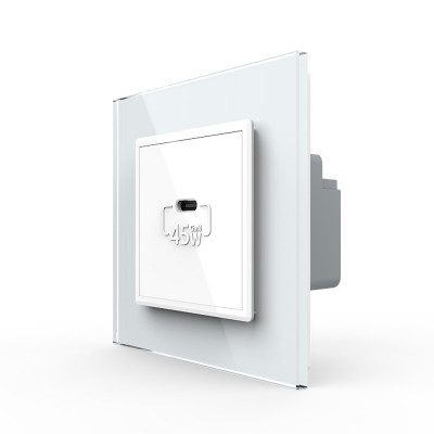 Розетка USB type-C, блоком питания 45W Livolo, 1 пост, цвет белый VL-C7VUC-2WP Розетка USB type-C, блоком питания 45W Livolo, 1 пост, цвет белый VL-C7VUC-2WP