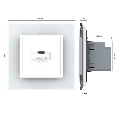 Розетка USB type-C, блоком питания 45W Livolo, 1 пост, цвет белый VL-C7VUC-2WP Розетка USB type-C, блоком питания 45W Livolo, 1 пост, цвет белый VL-C7VUC-2WP