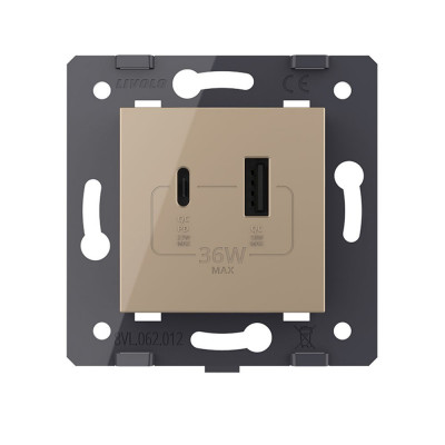 Розетка USB type C+A с блоком питания 36W Livolo, цвет золотой (механизм) VL-FCUA18W.UC18W-2AP Розетка USB type C+A с блоком питания 36W Livolo, цвет золотой (механизм) VL-FCUA18W.UC18W-2AP