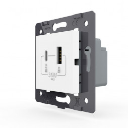 Розетка USB type C+A с блоком питания 36W Livolo, цвет белый (механизм)