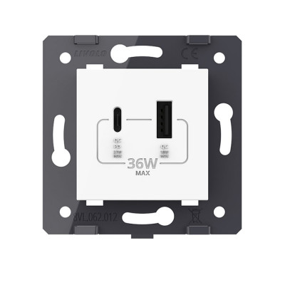 Розетка USB type C+A с блоком питания 36W Livolo, цвет белый (механизм) VL-FCUA18W.UC18W-2WP Розетка USB type C+A с блоком питания 36W Livolo, цвет белый (механизм) VL-FCUA18W.UC18W-2WP