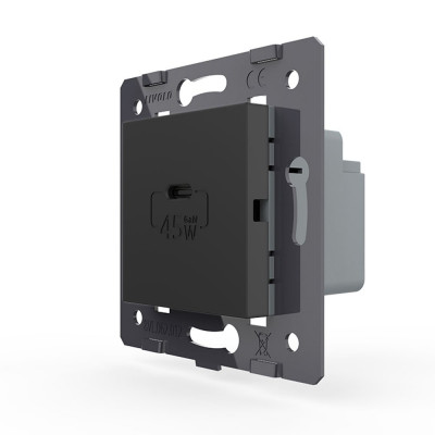 Розетка USB type C с блоком питания 45W Livolo, цвет черный (механизм) VL-FCUC-2BP Розетка USB type C с блоком питания 45W Livolo, цвет черный (механизм) VL-FCUC-2BP