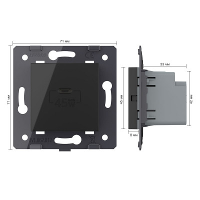 Розетка USB type C с блоком питания 45W Livolo, цвет черный (механизм) VL-FCUC-2BP Розетка USB type C с блоком питания 45W Livolo, цвет черный (механизм) VL-FCUC-2BP