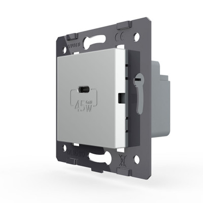Розетка USB type C с блоком питания 45W Livolo, цвет серый (механизм) VL-FCUC-2IP Розетка USB type C с блоком питания 45W Livolo, цвет серый (механизм) VL-FCUC-2IP