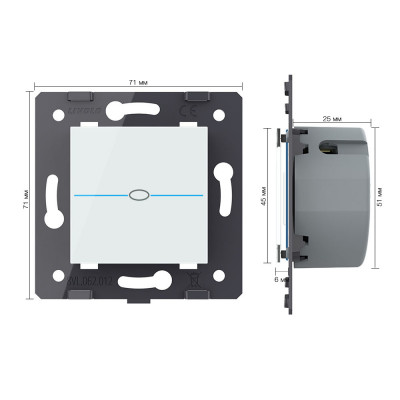 Одноклавишный сенсорный выключатель Livolo Quadro, цвет белый (механизм) VL-Q7-01-11 Одноклавишный сенсорный выключатель Livolo Quadro, цвет белый (механизм) VL-Q7-01-11