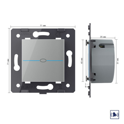 Сенсорная кнопка дверного звонка Livolo Quadro, цвет серый (механизм) VL-Q7-01B-15 Сенсорная кнопка дверного звонка Livolo Quadro, цвет серый (механизм) VL-Q7-01B-15