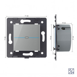Одноклавишный сенсорный выключатель Livolo Quadro 12/24В, цвет серый (механизм)