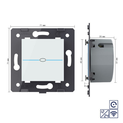 Одноклавишная сенсорная кнопка Livolo Quadro 12/24В с функцией радиоуправления, цвет белый (механизм) VL-Q7-01CHR-11 Одноклавишная сенсорная кнопка Livolo Quadro 12/24В с функцией радиоуправления, цвет белый (механизм) VL-Q7-01CHR-11