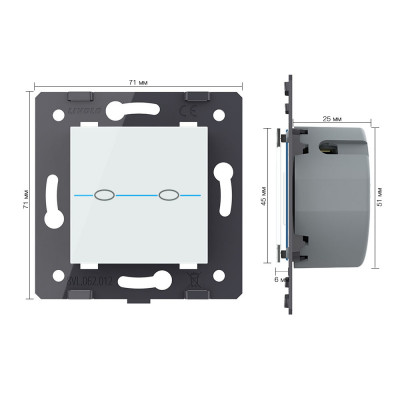 Двухклавишный сенсорный выключатель Livolo Quadro, цвет белый (механизм) VL-Q7-02-11 Двухклавишный сенсорный выключатель Livolo Quadro, цвет белый (механизм) VL-Q7-02-11