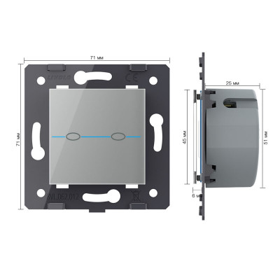 Двухклавишный сенсорный выключатель Livolo Quadro, цвет серый (механизм) VL-Q7-02-15 Двухклавишный сенсорный выключатель Livolo Quadro, цвет серый (механизм) VL-Q7-02-15