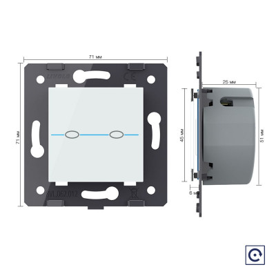 Двухклавишная сенсорная кнопка Livolo Quadro, цвет белый (механизм) VL-Q7-02H-11 Двухклавишная сенсорная кнопка Livolo Quadro, цвет белый (механизм) VL-Q7-02H-11